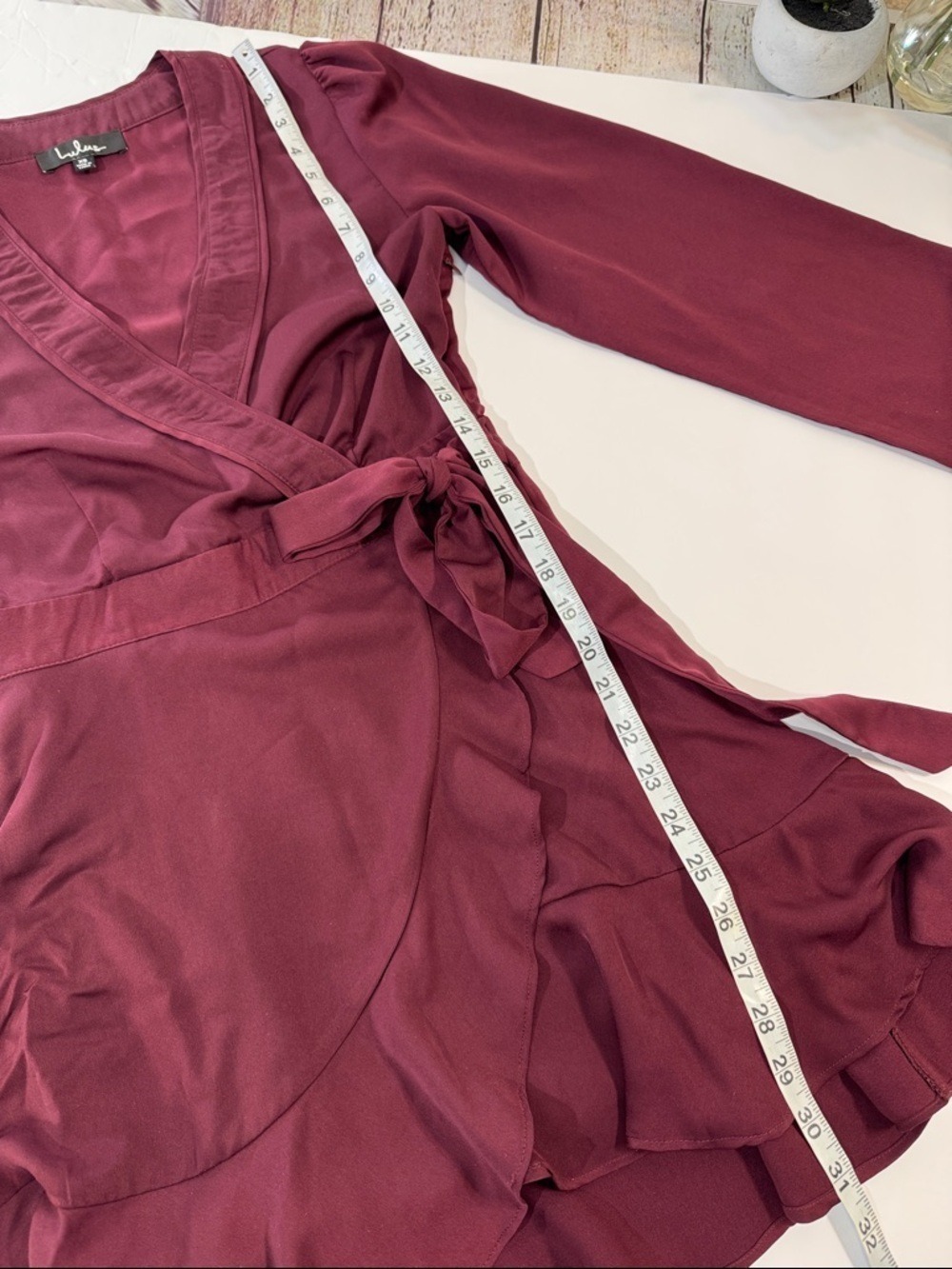 Lulu's Burgundy Red Faux Wrap Long Sleeve Dress XS - Picture 5 of 7